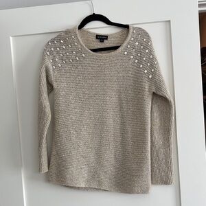 I.N. Studio Women's Cream Sweater with Embellished Shoulders